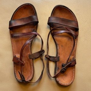Greek caramel brown leather sandals size 41